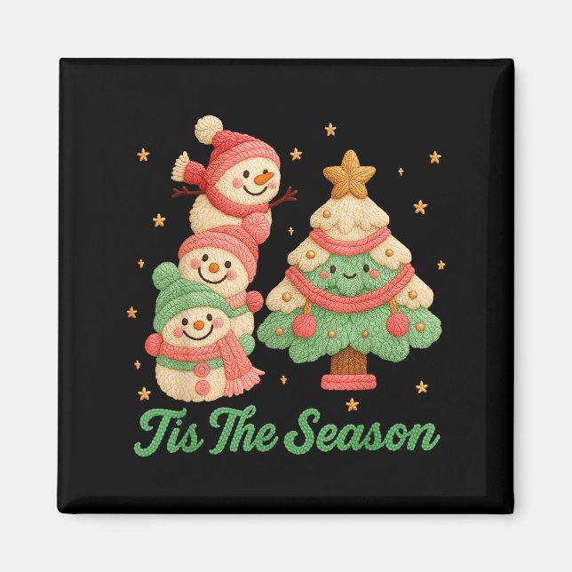 Aimant Faux fil Crochet Bonhomme de neige et sapin de Noë (Devant)