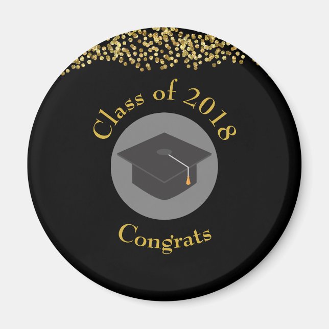 Aimant Faux Gold Confetti & Graduation Cap Classe de 20xx (Devant)