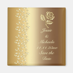 Aimant Faux Gold Mariage Rose et Coeurs Enregistrer la da