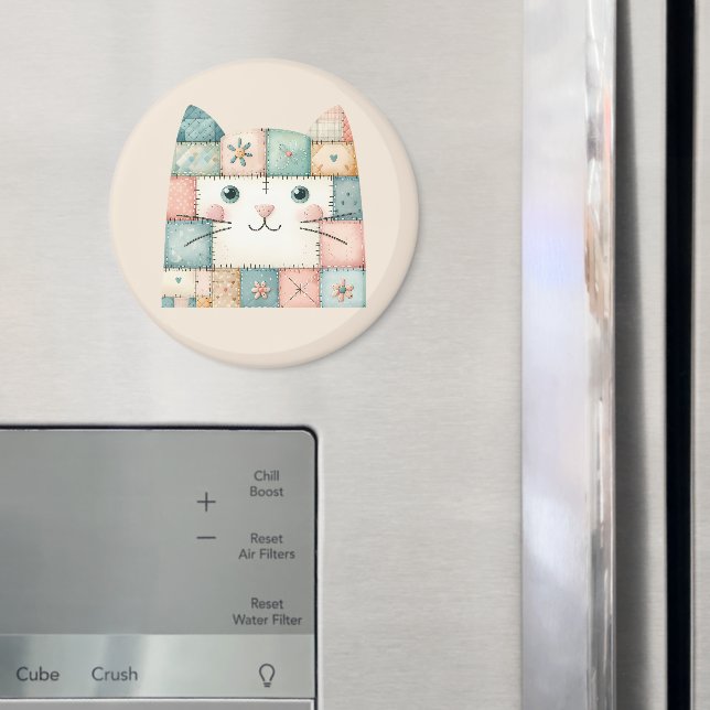 Aimant Faux Patchwork Pastel Cottage Kitty Face (In situ (réfrigérateur))