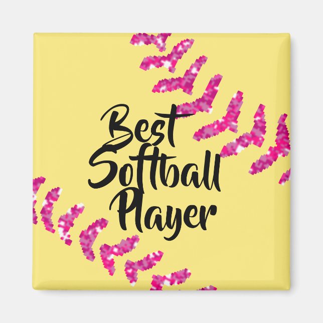 Aimant Faux points de suture de softball scintillant rose (Devant)