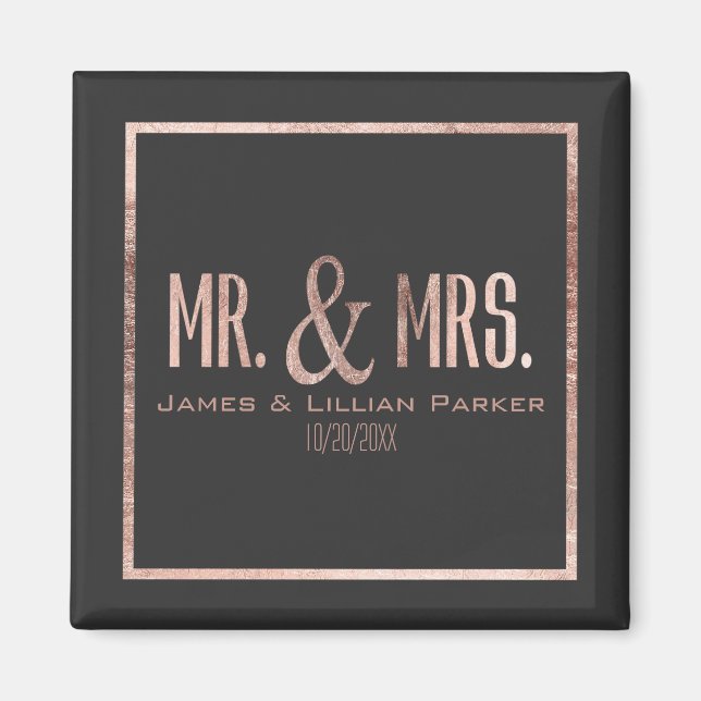 Aimant Faux Rose Gold M. et Mme Monogram Mariage (Devant)