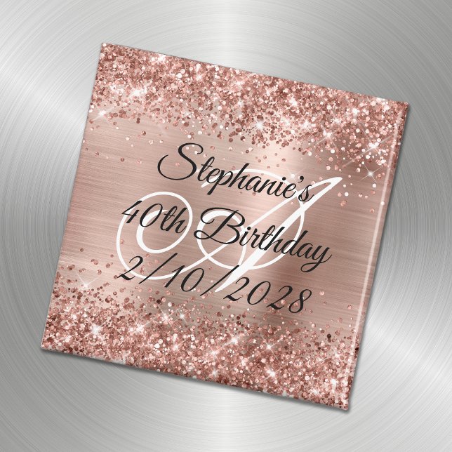 Aimant Faux Rose Gold Parties scintillant et Foil 40e ann (Créateur téléchargé)