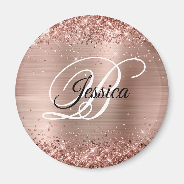 Aimant Faux Shiny Rose Gold Parties scintillant Foil Mono (Devant)