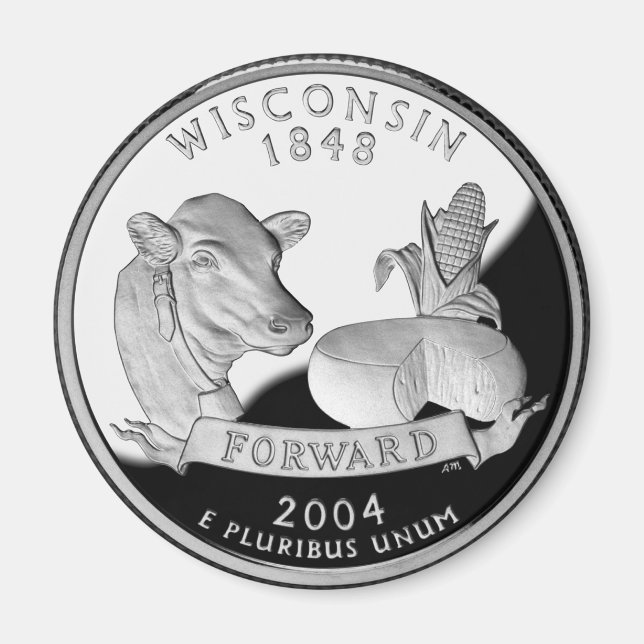 Aimant Faux Wisconsin State Quarter Vache Fromage ferme d (Devant)