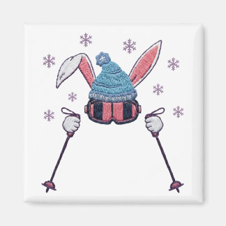 Aimant Faux yarn skiing rabbit winter humor