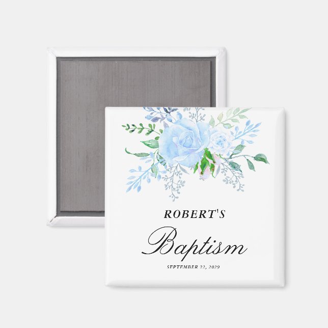 Aimant Faveur de baptême Floral Blue Boy (Recto/Verso)
