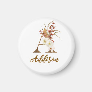 Aimant Faveur de mariage à monogramme lettre A florale Bo