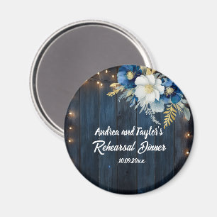 Aimant Favor de mariage en bois bleu rustique et floral b