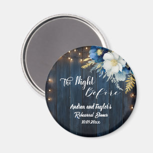 Aimant Favor de mariage en bois bleu rustique et floral b