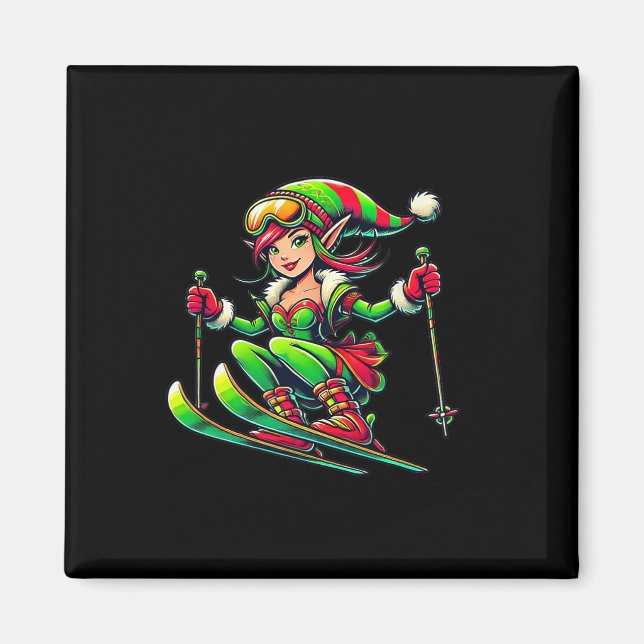 Aimant Fée de Noël - Ski de snowboard de Noël (Devant)
