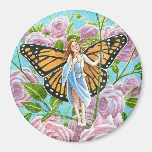 Aimant Fée de papillon monarque parmi les Rose (Devant)