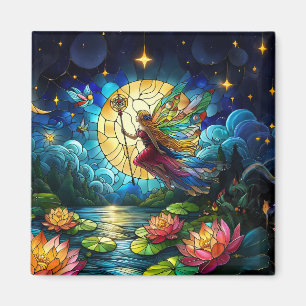 Aimant Fée de vol au clair de lune en verre coloré