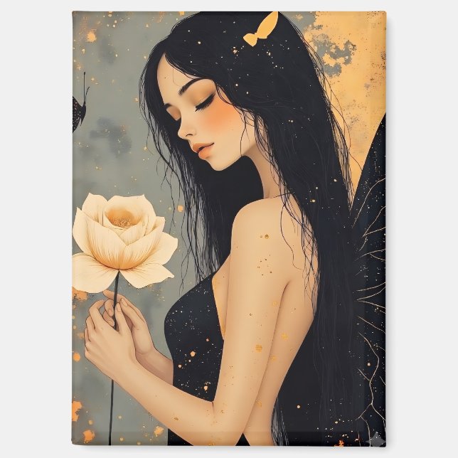 Aimant Fée gothique avec ailes blanches et rose   (Recto)