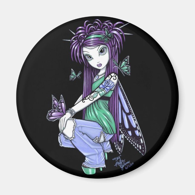 Aimant Fée Rose de papillon "Sky" (Devant)