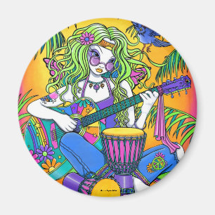 Aimant féerique hippie de guitare d'arc-en-ciel d