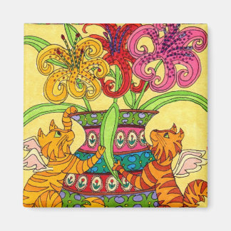 Aimant Fées de chats avec Vase ornée de lys