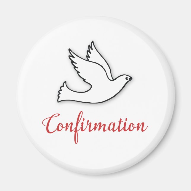 Aimant Félicitations Confirmation Colombe avec Or, Rouge (Devant)