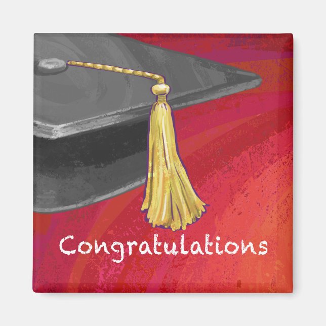 Aimant Félicitations Diplômé Noir et Rouge (Devant)