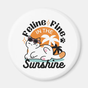 Aimant Feline fin au soleil - Chat Tropical relaxé