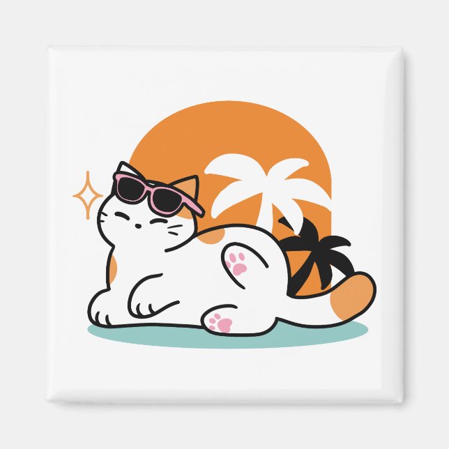 Aimant Feline fin au soleil - Chat Tropical relaxé (Devant)
