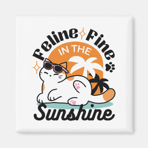 Aimant Feline fin au soleil - Chat Tropical relaxé