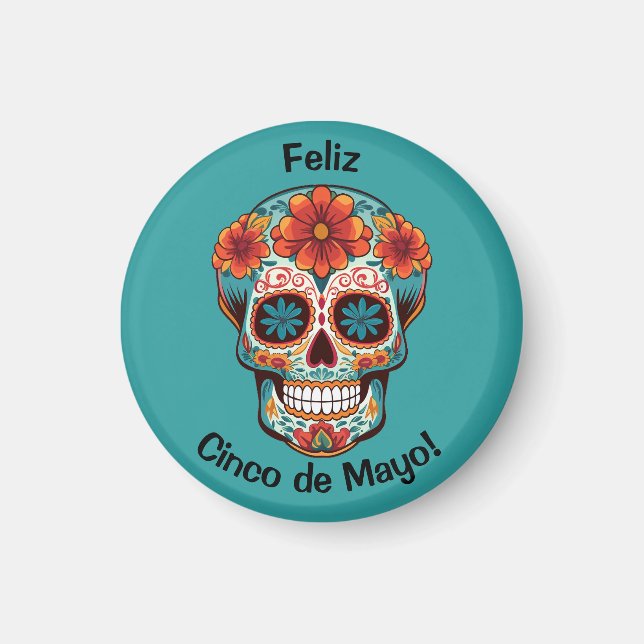 Aimant Feliz Cinco de Mayo ! Crâne à sucre (Devant)
