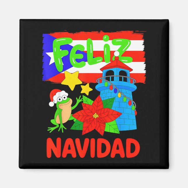 Aimant Feliz Navidad Puerto Rico Flag Floral Frog Boricua (Devant)