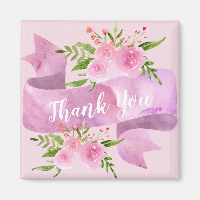 Aimant Féminin Chic Fleur Rose Pâle Merci (Devant)