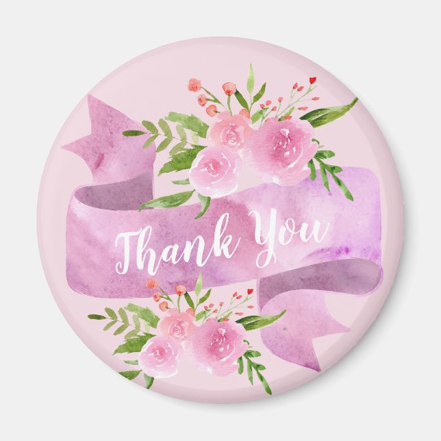 Aimant Féminin Chic Fleur Rose Tendresse Merci (Devant)