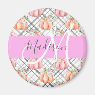 Aimant Féminin Floral Gris Rose Pêche Citrouille Monogram