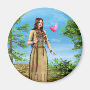 Aimant Femme amérindienne Art de l'oiseau de la forêt