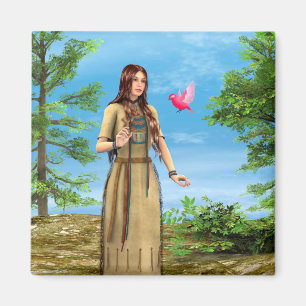 Aimant Femme amérindienne Art de l'oiseau de la forêt