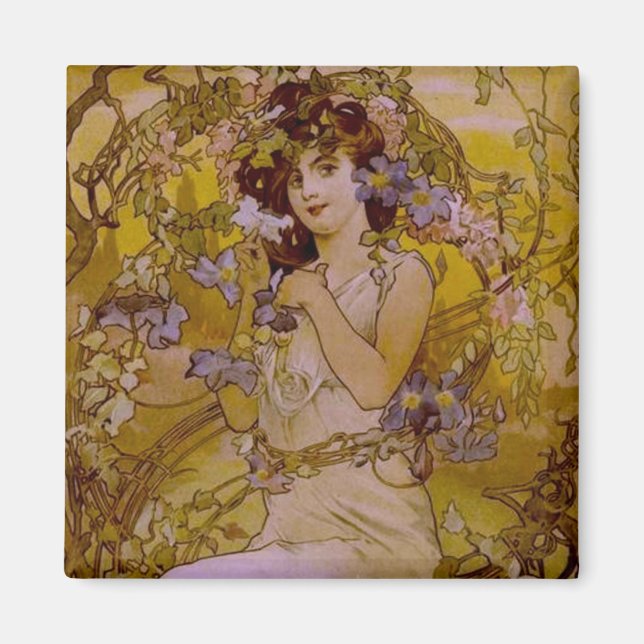 Aimant Femme Art nouveau avec Clematis (Devant)