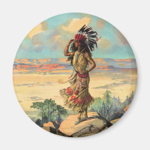Aimant Femme Autochtone Américaine Vintage avec Coiffe Ar