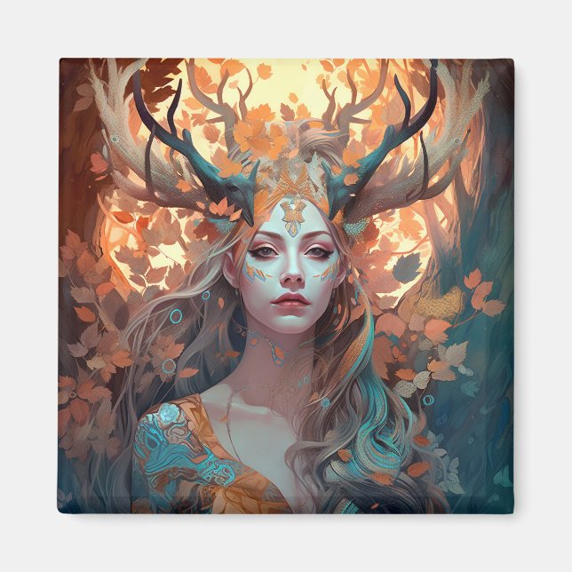 Aimant Femme Avec Antlers Imaginaire Art (Devant)