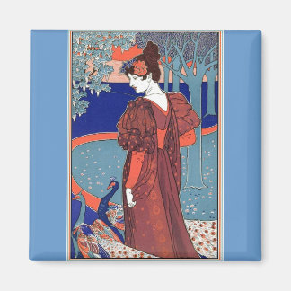 Aimant Femme avec des paons par : Louis John Rhead