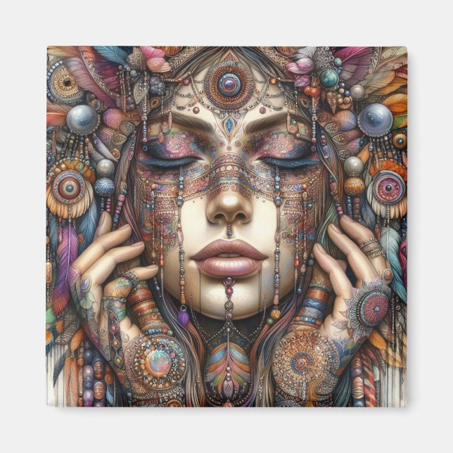 Aimant Femme avec ornementation tribale élaborée (Devant)