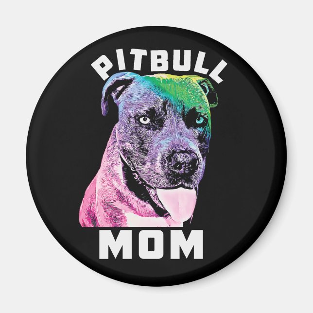 Aimant Femme Bleu Nez Pitbull Maman Pop Art Style Cool (Devant)