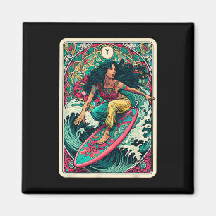 Aimant Femme Colorée Vague Surfeuse Carte Tarot Art Mer