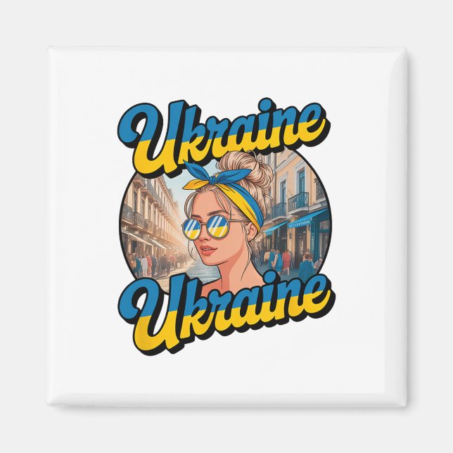 Aimant Femme de style rétro ukrainien Graphisme Fierté cu (Devant)