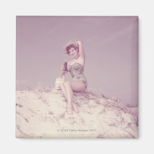 Aimant Femme détendant sur la plage