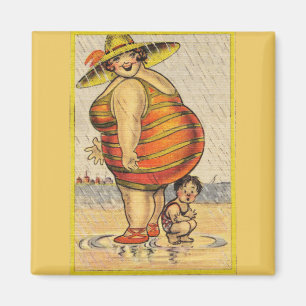 Aimant Femme drôle et grosse sur la plage