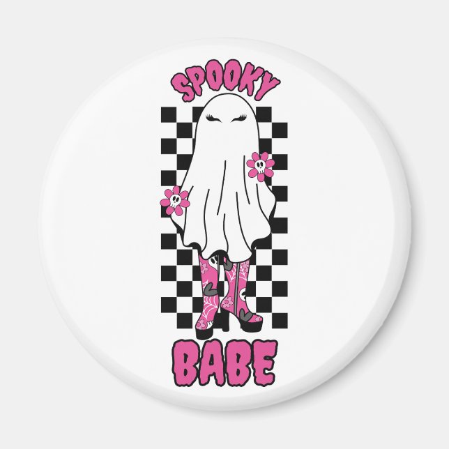 Aimant Femme "Éffrayant Babe" Fantôme d'Halloween - Rose  (Devant)