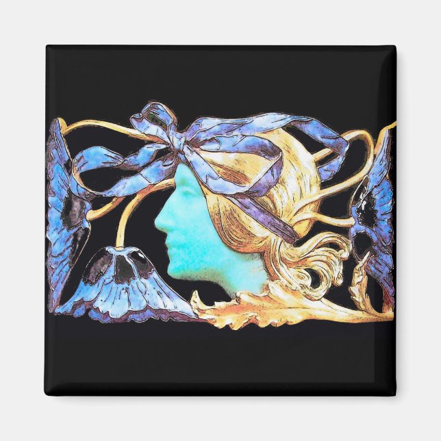 AIMANT FEMME ÉLÉGANT BEAUTÉ BIJOU /DAME,RUBAN BLEU,FLEURS (Devant)