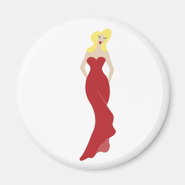 Aimant Femme élégante en robe rouge (Devant)