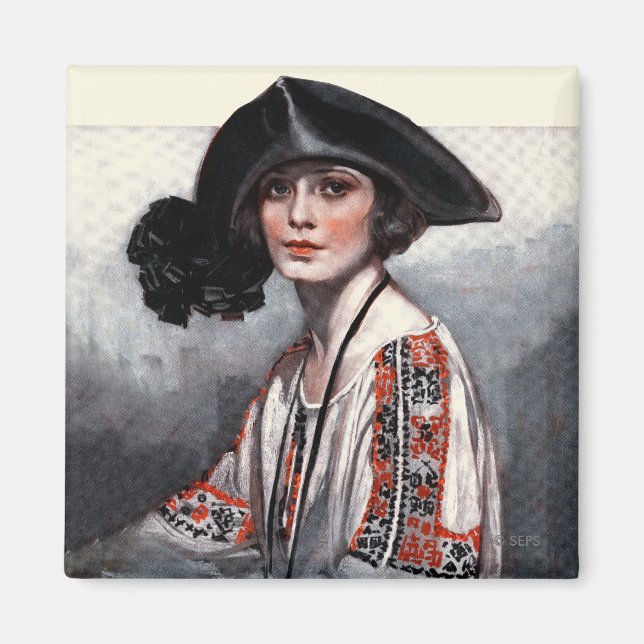 Aimant Femme en blouse brodée (Devant)