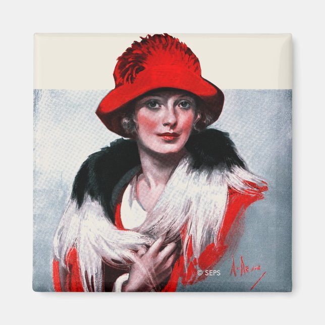 Aimant Femme en Casquette rouge (Devant)