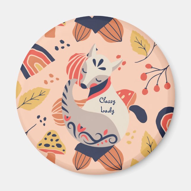 Aimant Femme Enseignant Cadeau CLASSY LADY Hygge Fox (Devant)
