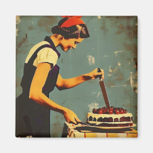 Aimant Femme et gâteau Vintage